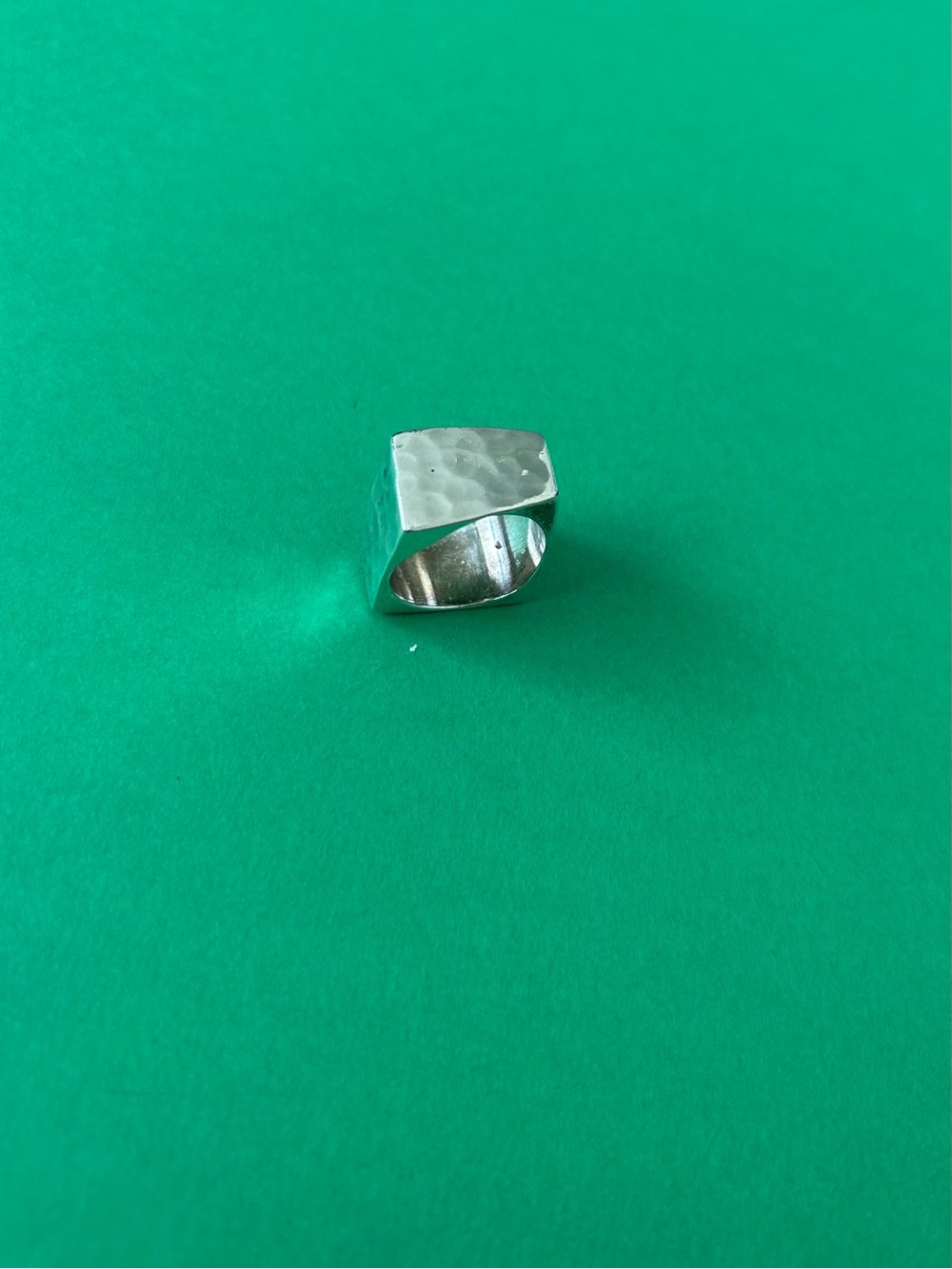 Wide Hammered Sterling Silver Modern Square Statement Ring, Heavy Offset Band